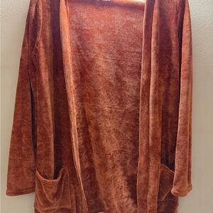 Chenille Open-Front Rust Cardigan